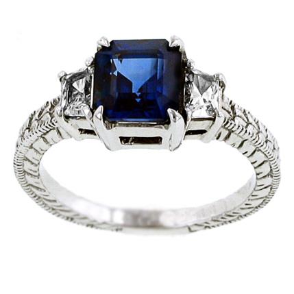 Ladies Oval Blue Sapphire and Round prong Set Diamond Fashion Ring with Split Shank Gem 1.60cttw Diamond .65cttw |||
