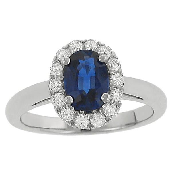 Ladies prong Set Oval Blue Sapphire Fashion Ring with Diamond Halo Gem 1.35cttw Diamond .34cttw |||
