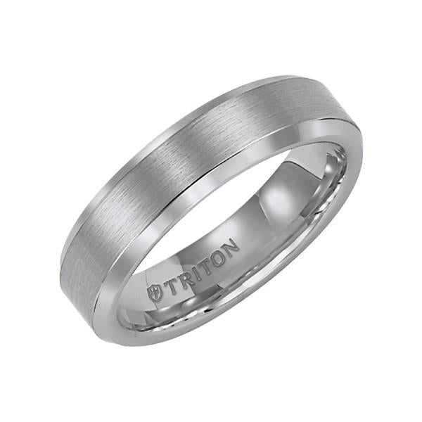 Men’s Triton 6mm Brushed Comfort Fit Wedding Band with Polished Beveled Edge