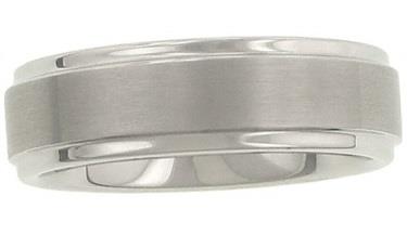 Men’s White Tungsten 7mm Satin Comfort Fit Wedding Band with Polished Step Edge, Size 8.5