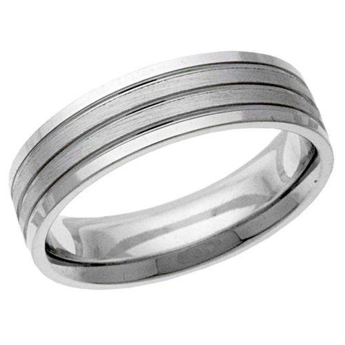 7mm Satin and Polished 5-Stripe Comfort Fit Wedding Band with Grooved Detailing