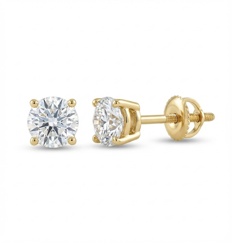 0.40cttw Round Diamond Stud Earrings in 14K Yellow Gold 4-Prong Set