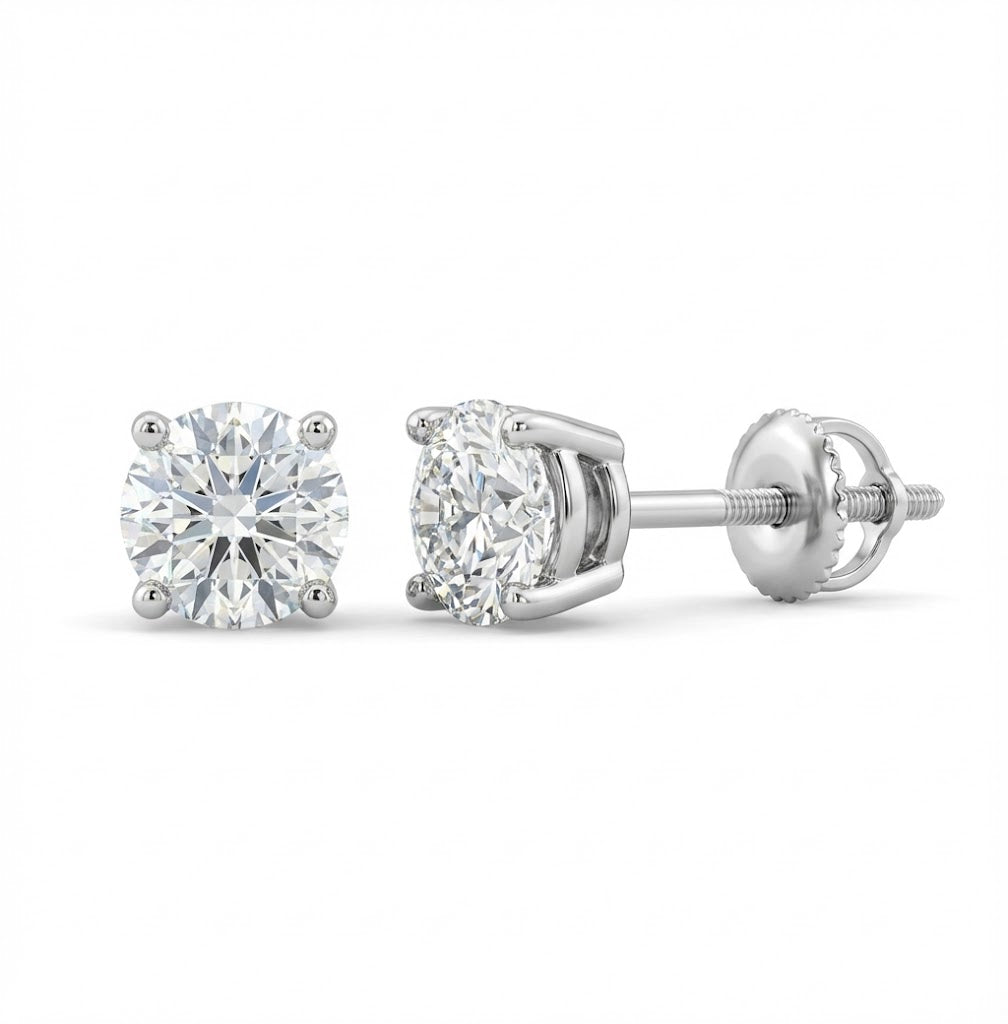 .80cttw Round Diamond Stud Earrings in 14K White Gold 4-Prong Set – J–L Color, I1 Clarity