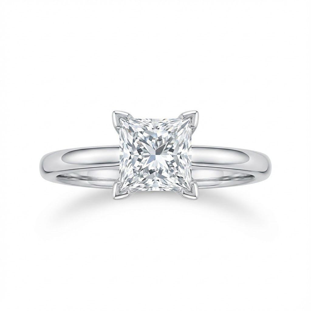 0.83 ct Princess Cut Solitaire Diamond Engagement Ring in 14K White Gold – EGL USA Certified (Style 
