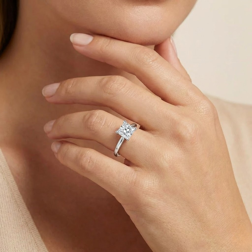 1.06 ct Princess Cut Diamond Solitaire Engagement Ring in 14K White Gold