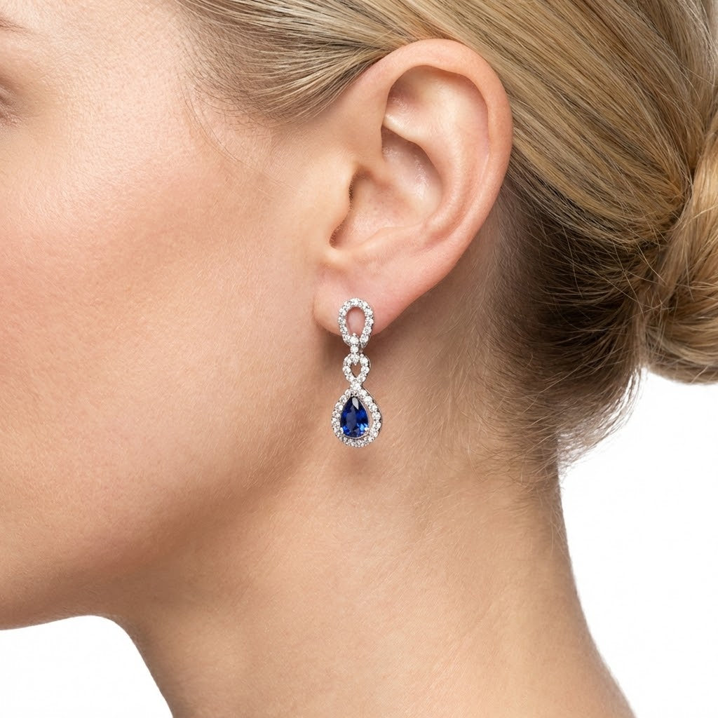 14K Gold Blue Sapphire and Diamond Fancy Twist Dangle Earrings (.56cttw Sapphires / .32cttw Diamonds — .88cttw Total)