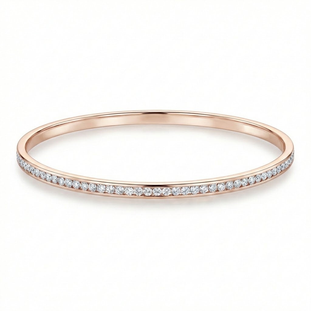 14K Pink Gold Channel Set Diamond Stackable Bangle Bracelet 0.75cttw