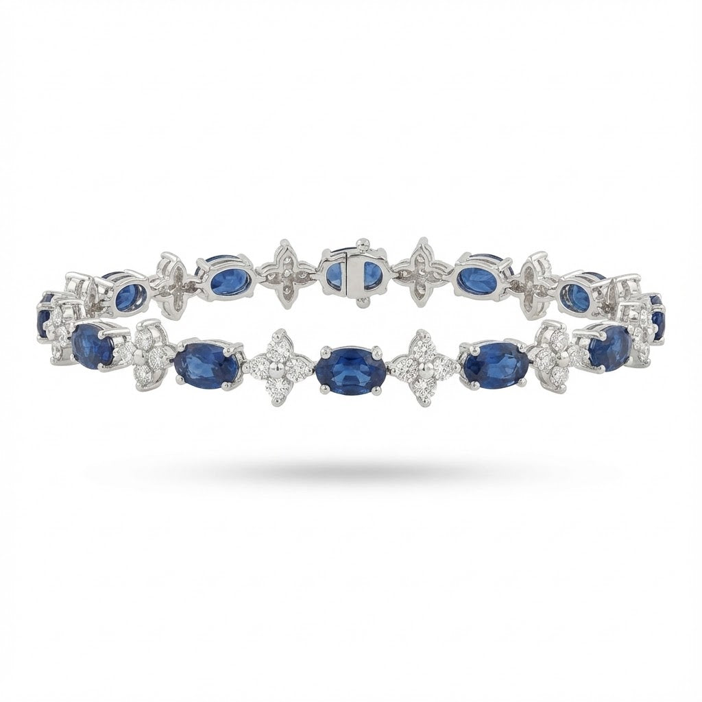 14K White Gold Blue Sapphire and Diamond Bracelet 7.17cttw