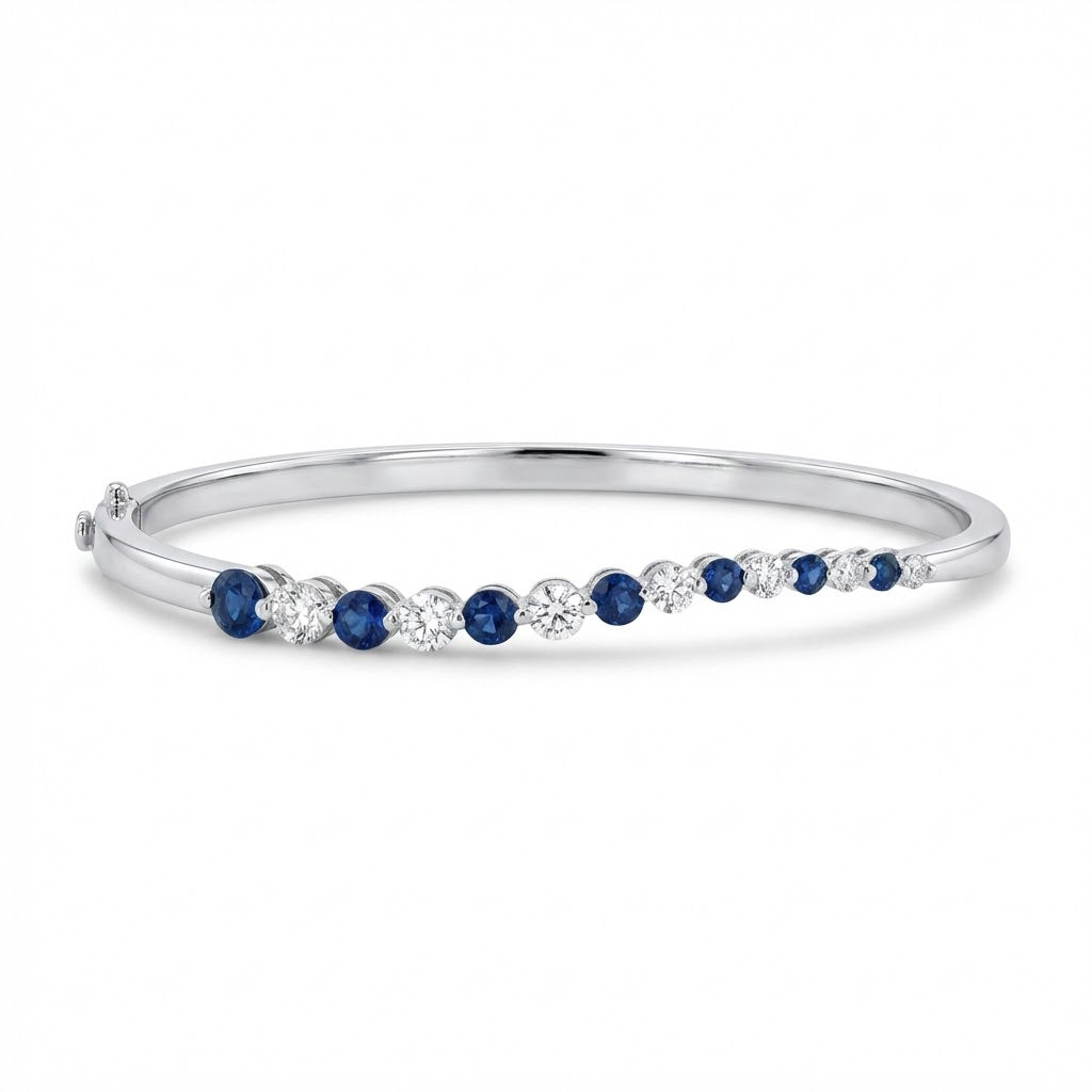 14K White Gold Bracelet with Diamonds and Blue Sapphires 1.83cttw