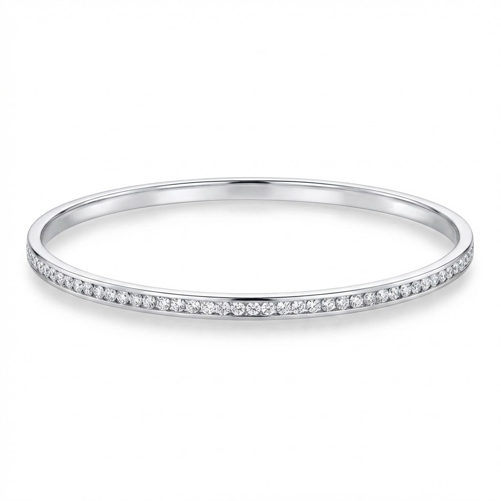 14K White Gold Channel Set Diamond Stackable Bangle Bracelet 0.75cttw