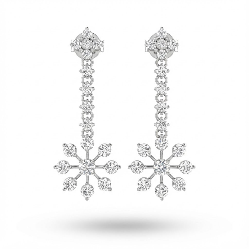 14K White Gold Diamond Flower Dangle Earrings 1.90cttw (H/I1)