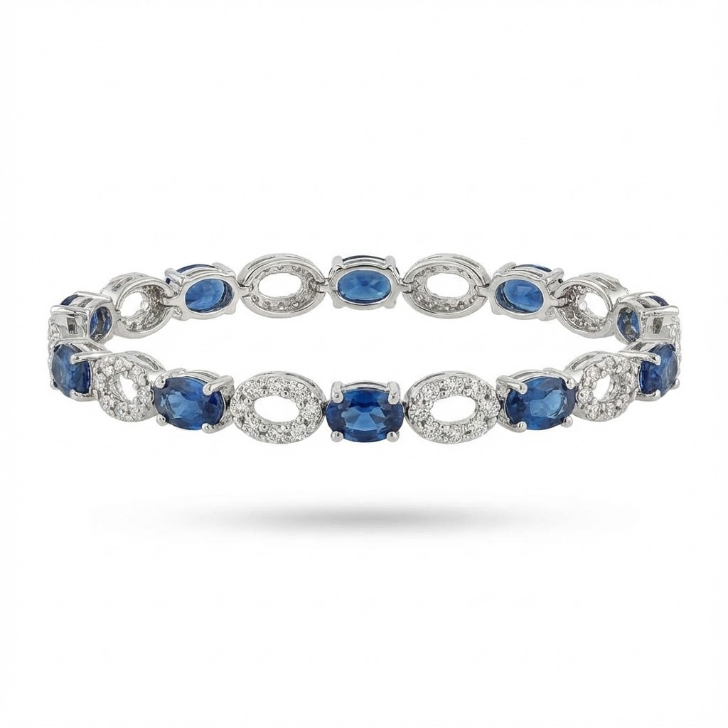 14K White Gold Oval Sapphire and Pavé Diamond Bracelet 6.66cttw