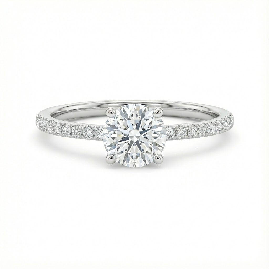 14K White Gold Pavé Diamond Engagement Ring – 0.11 ct Total Weight (G–H / SI1) – Center Stone Not Included