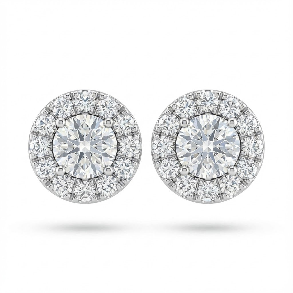 14K White Gold Pavé Diamond Halo Stud Earrings .59cttw