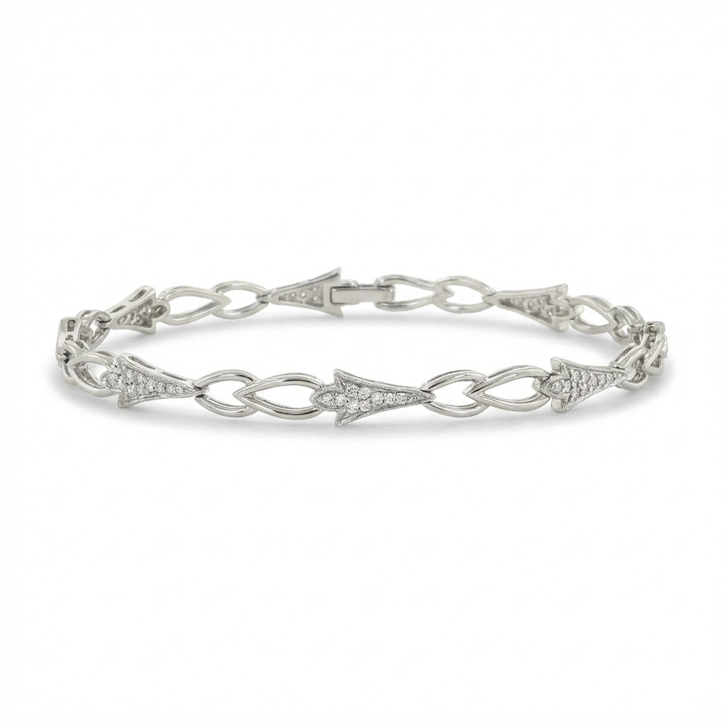 14K White Gold Pavé Diamond Tulip Link Bracelet 0.26cttw