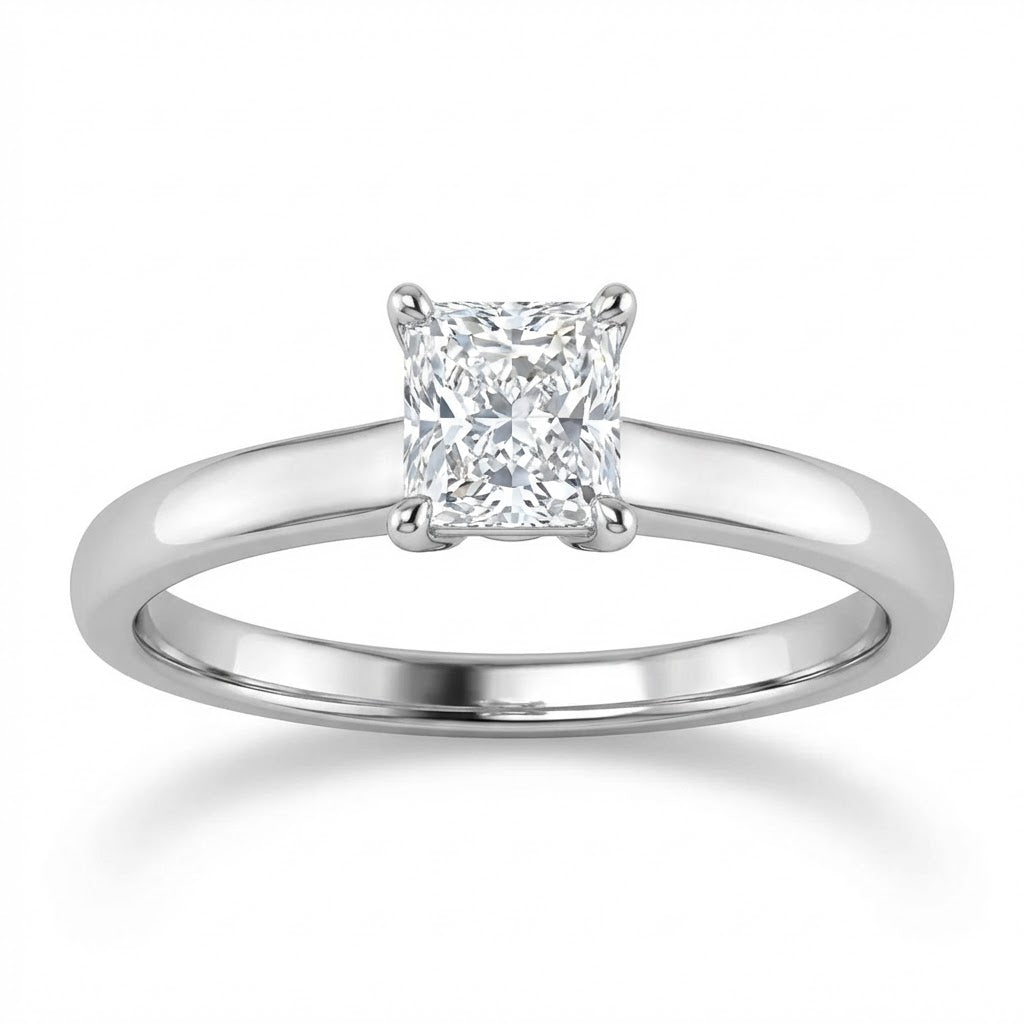 14K White Gold Radiant Cut Diamond Solitaire Ring – 0.57 ct G–H / SI1