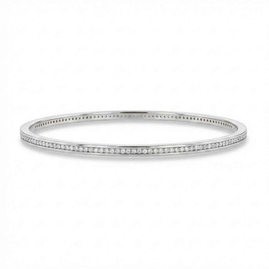 14K White Gold Stackable Diamond Bangle Bracelet 0.90cttw