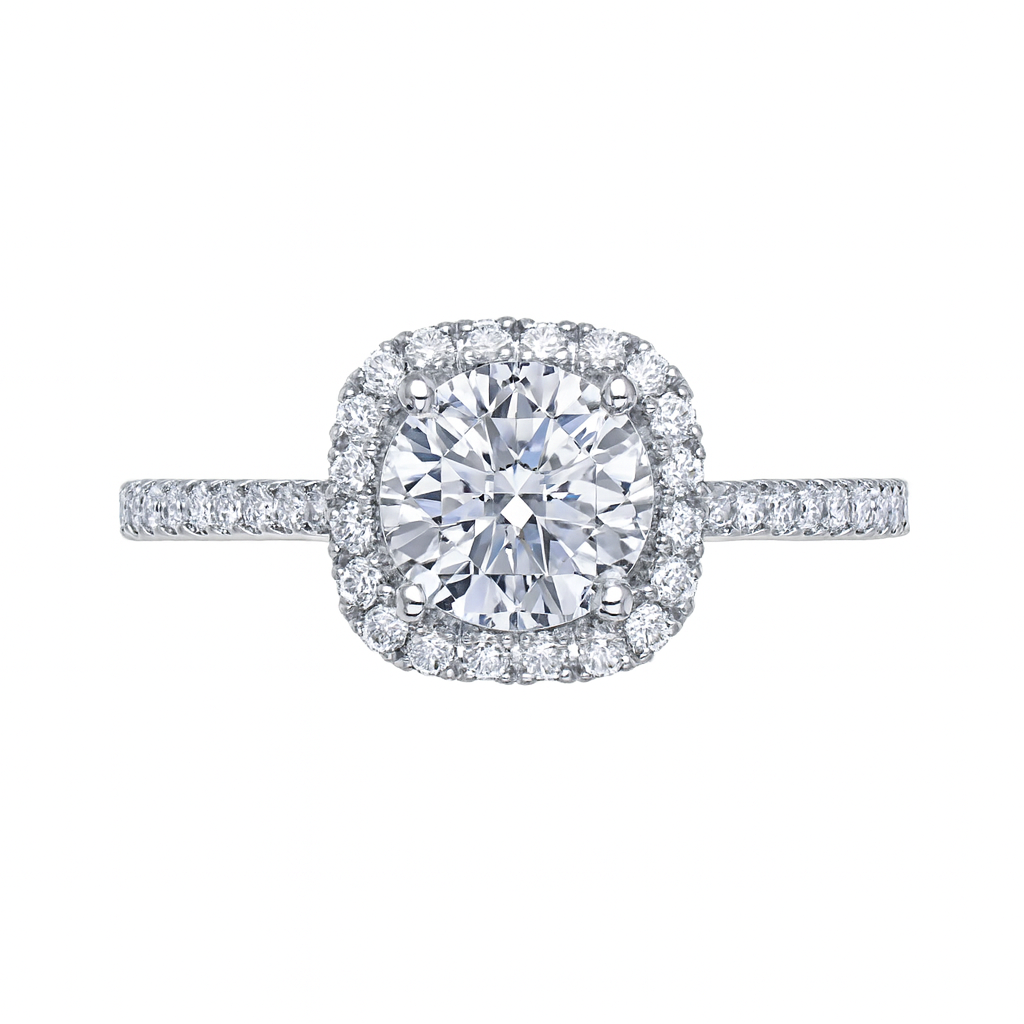 14k White Gold Halo Engagement Ring Semi mount  t.w. fits approx .29ct - 1 ct round center stone . |||  *center stone is NOT included in price*