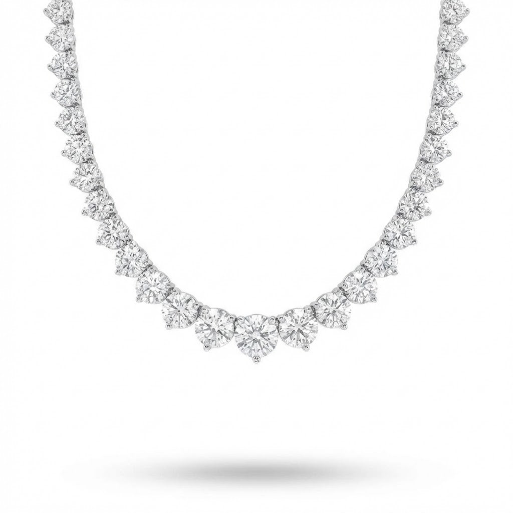 17.53ct Graduated Diamond Riviera Necklace in 3-Prong Setting – I-J/SI Clarity