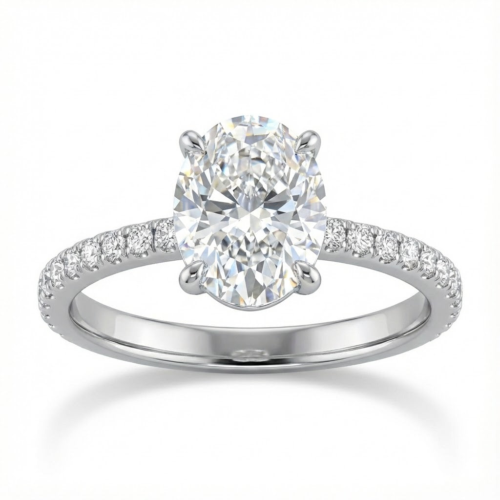 18-Stone Round Pavé Set Diamond Engagement Ring – 0.25 ct Total Weight (Center Stone Not Included)