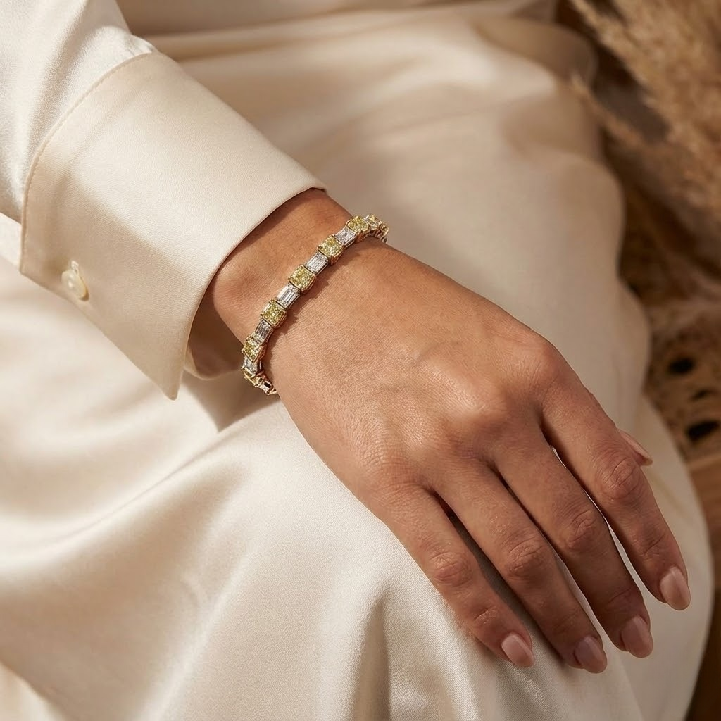 18K Two-Tone Fancy Yellow and White Diamond Tennis Bracelet