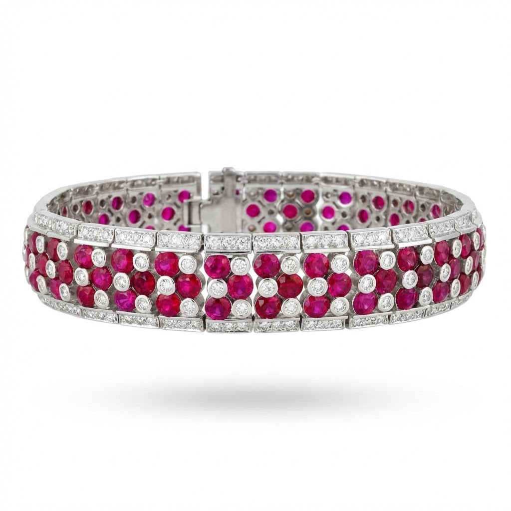 18K White Gold Ruby and Diamond Bracelet