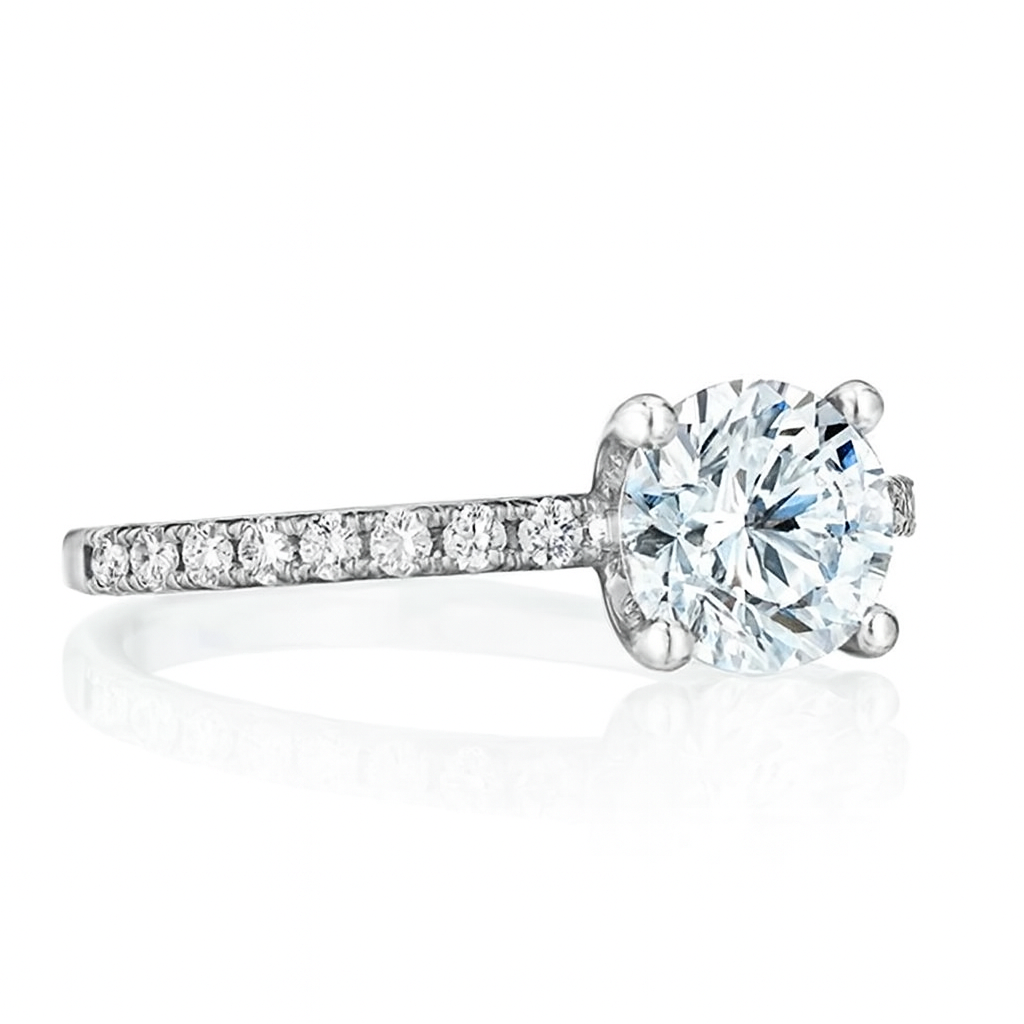 22 Stone Trapezoid Cut Shared prong Set Round Diamond Engagement Ring Diamond .13cttw (center stone not included) |||