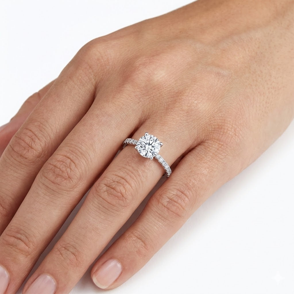 22 Stone Trapezoid Cut Shared prong Set Round Diamond Engagement Ring Diamond .13cttw (center stone not included)