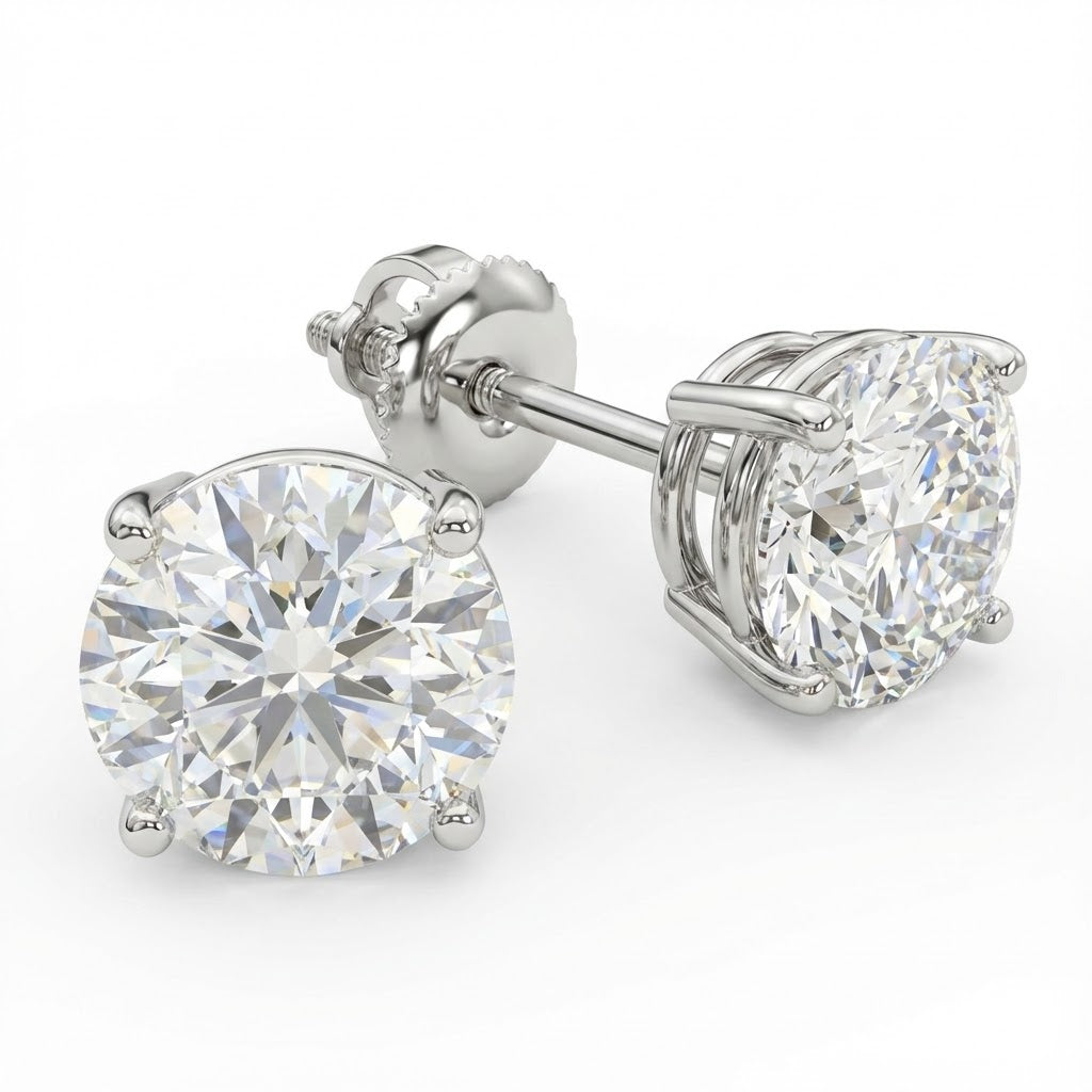 3.03cttw Round Brilliant Cut Diamond Stud Earrings in 14K White Gold EGL USA Certified – F–G Color, SI3 Clarity