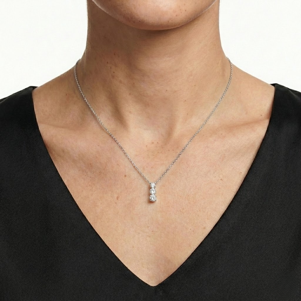 Ladies “Past, Present & Future” 3-Stone Diamond Pendant on Cable Chain – 0.75cttw
