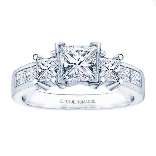 TRU ROMANCE Engagement Semi-Mount with Sidestones ||| .50 TW PRI CUT/DIA 14K/WG ||| Does not include centerstone