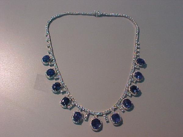 Blue Sapphire and Diamond Necklace 42.48ct + 16.06ct