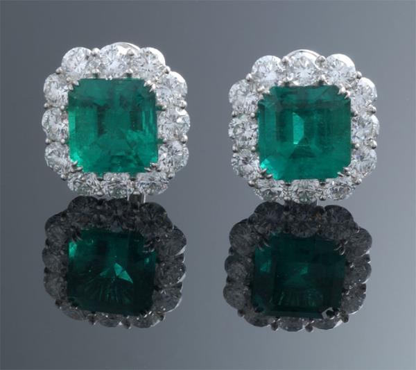 Platinum Colombian Emerald and Diamond Earrings 19.14cttw