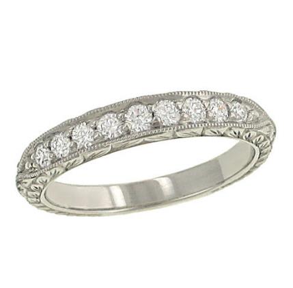 Ladies Diamond Band Engraved  ||| 9 Stone Round .30cttw ||| Metal: Platinum ||| Size: 3 MM (W) ||| Diamond Wght: 0.30 ||| Color: GH ||| Clarity: SIVS ||| Designer: Scott Kay ||| 88741 |||   |||
