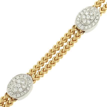 14K Two-Tone 2-Row Wheat Chain Diamond Bracelet 1.20cttw Refined Texture, Radiant Sparkle