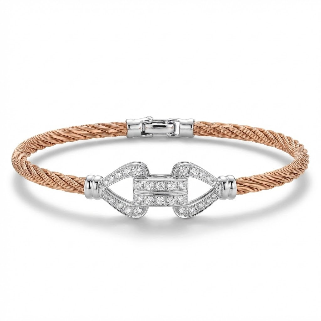 ALOR “Classique Collection” Rose Cable Diamond Bangle Bracelet 0.23cttw