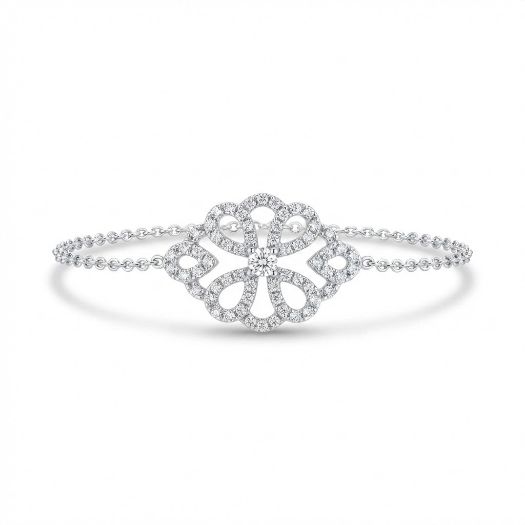 Adjustable Cable Link Lace Design Diamond Bracelet 0.21cttw