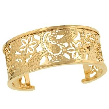 “Cashmere Collection” Paisley Engraved Cuff in 18K Yellow Gold Over Bronze Warmth in Every Curve, Art in Every Detail
