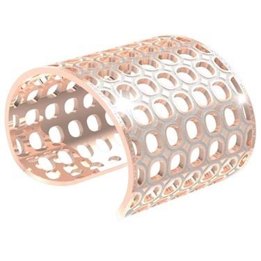 “Seventies” 24K Rose Gold Over Bronze Wide Cuff Bangle Bracelet with Glam Film