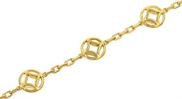 18K Yellow Gold “Del Sol” Fancy Link Bracelet with Diamond Charm 0.05cttw