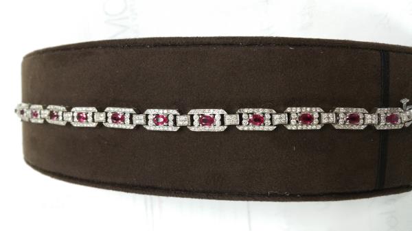 14K White Gold Ladies' Diamond and Ruby Bracelet 7.00cttw