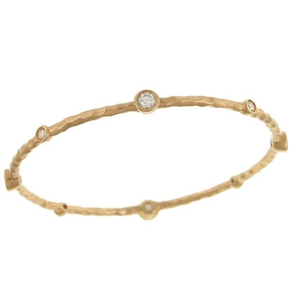 14k Yellow Gold Hammered Diamond Bangle 1.25cttw |||  ||| 