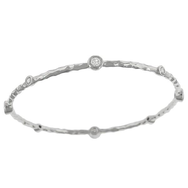 14k White Gold Hammered Diamond Bangle 1.25cttw |||  ||| 