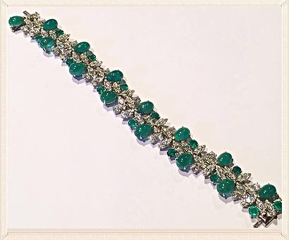 Platinum Oscar Heyman Cabochon Emerald and Diamond Bracelet