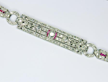 Platinum Art Deco Diamond and Ruby Bracelet, Circa 1930