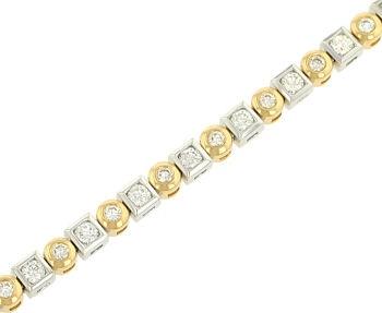 18K White and Yellow Gold Bezel Set Diamond Bracelet 2.96cttw