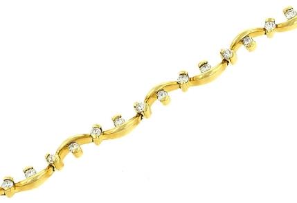 18K Yellow Gold Fancy Wave Link Diamond Bracelet 1.40cttw