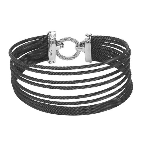 ALOR "Noir" Cable Bangle Bracelet in Stainless Steel and 18K Gold