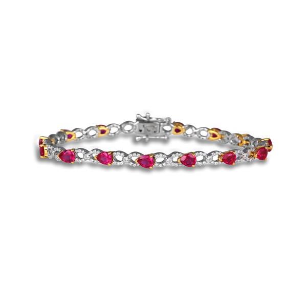 14K White Gold Ruby and Diamond Pavé Link Bracelet 6.66cttw