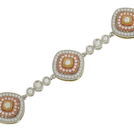 18K Tri-Color Gold Pavé Diamond Bracelet 2.24cttw